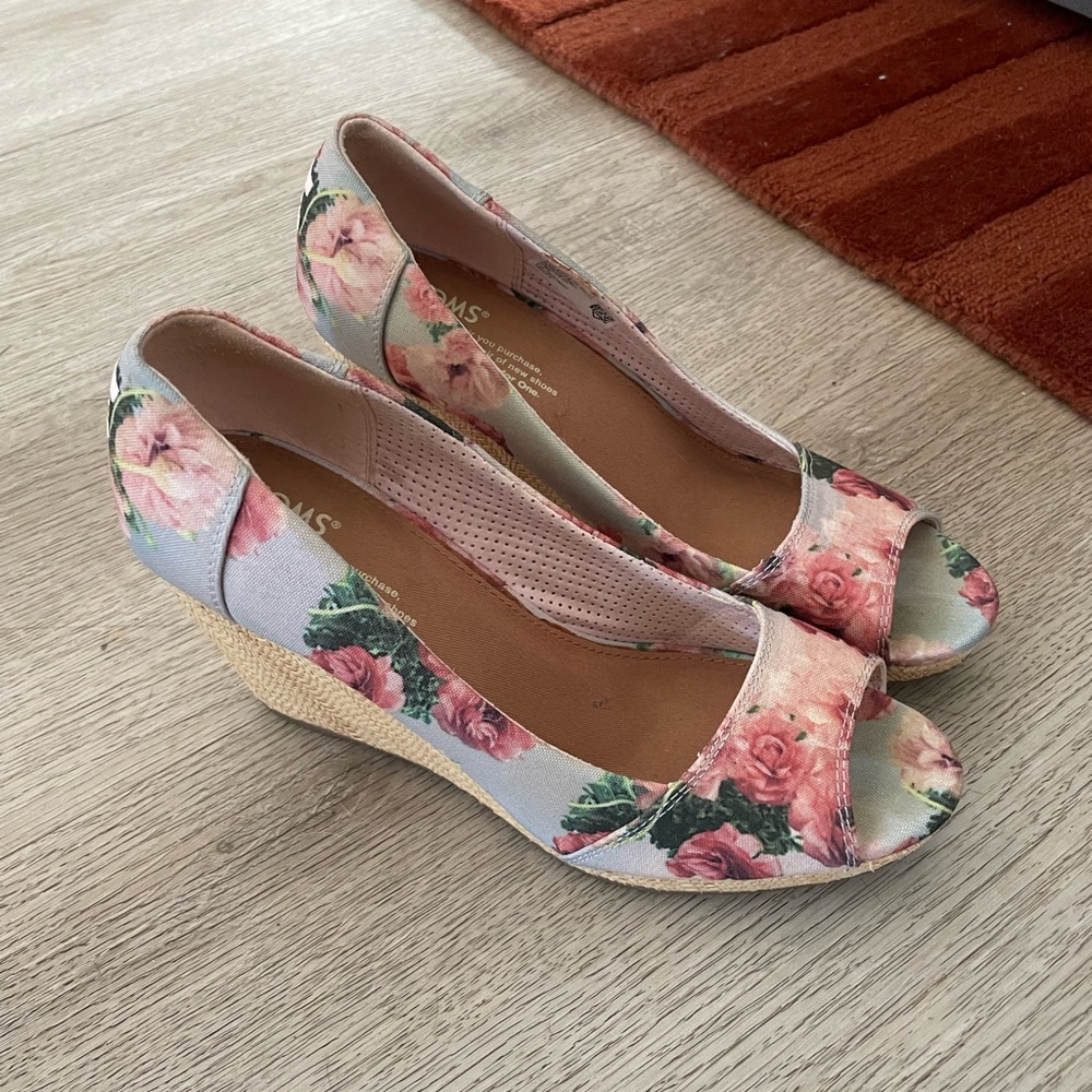 Toms Pink Floral Wedge Shoes
